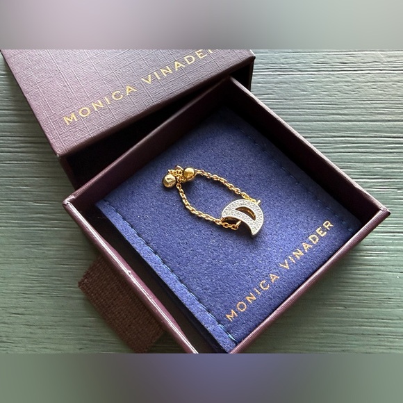 Monica Vinader Alphabet Moon Adjustable Friendship Ring 18k Yellow Gold Vermeil